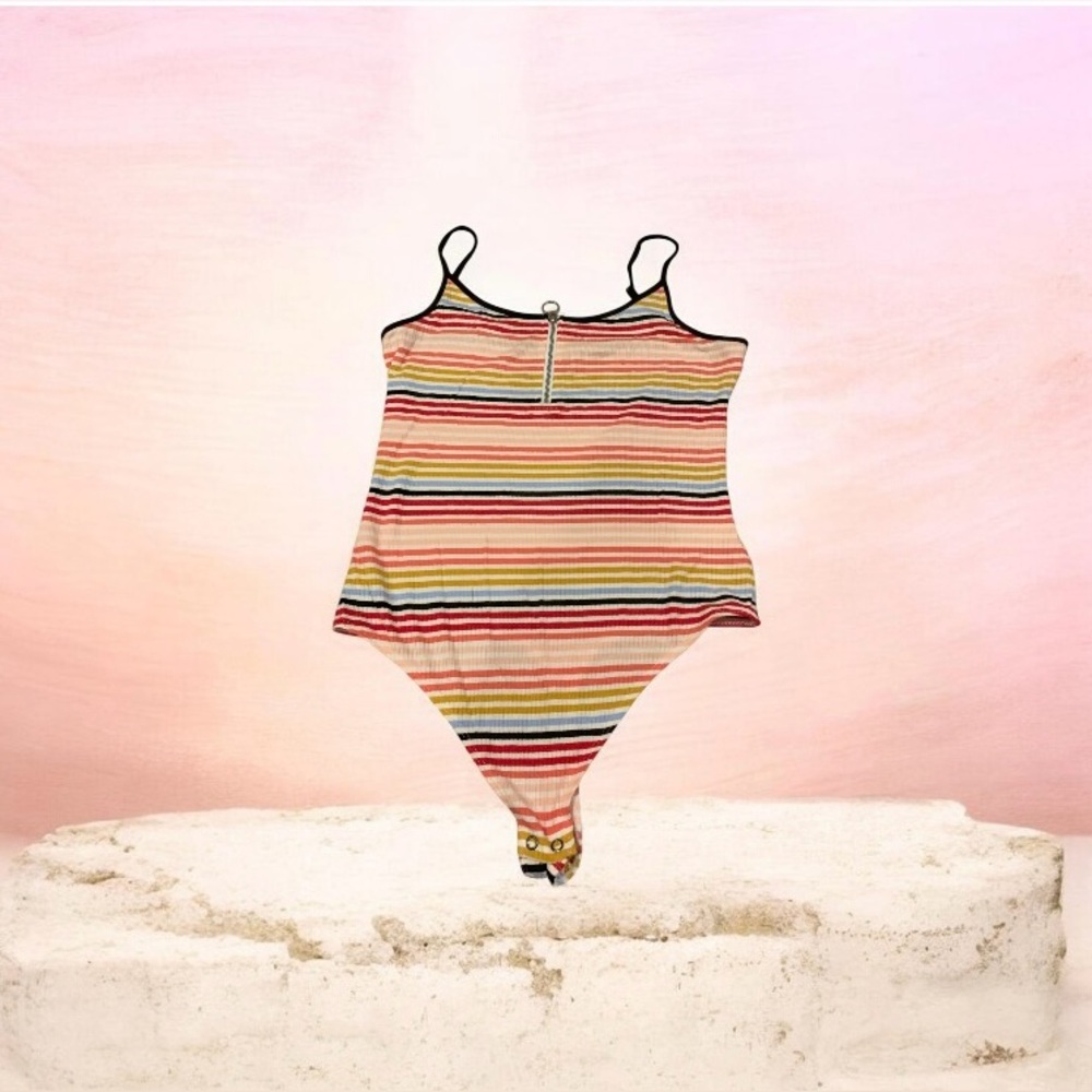 Express Multicolor Striped Ribbed Bodysuit